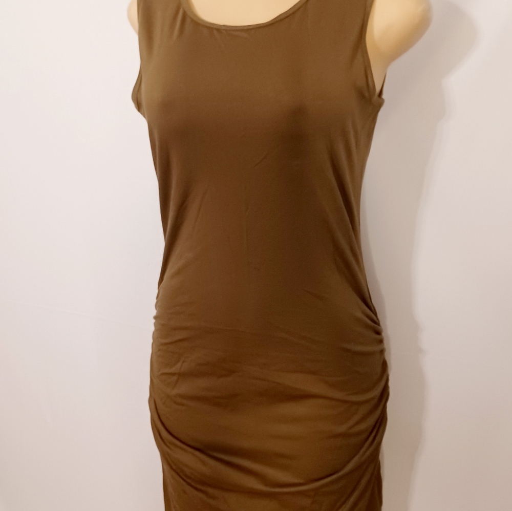 Cotton knit Ruched side Midi Dress L new